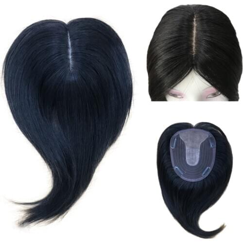 Machine Made Silk Top Human Hair Clip in Crown Toppers for Thinning Hair Straight Hair Topper Hairpieces for Women