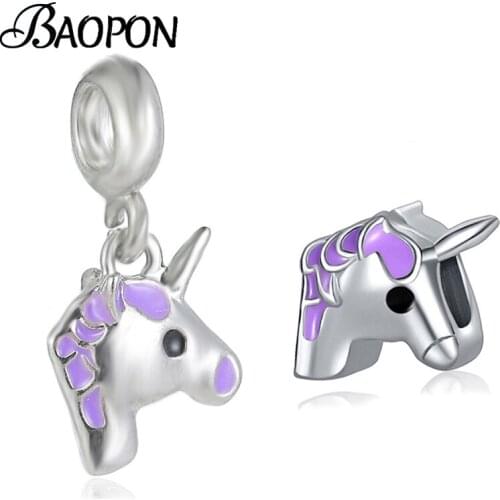 2Pcs/Lot Silver Plated Cute UnicornCharm Beads fit Brand Charms Bracelets Necklaces for Women Kid DIY Jewelry Accessories Making