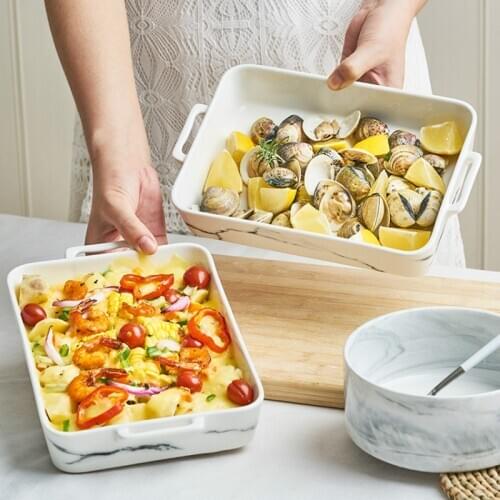 Marbling Ceramic Baking Dish Rectangular deep-dish plate chees Baked Rice baked fish microwave oven bakeware mx11271145