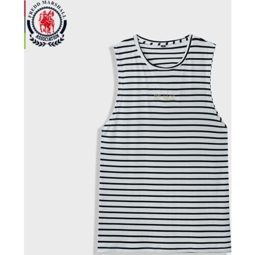 FREDD MARSHALL 2020 Fashion Men Tank Top Summer Sleeveless Undershirt Casual Short Sleeve Embroidery Tank Striped Tank Tops 386