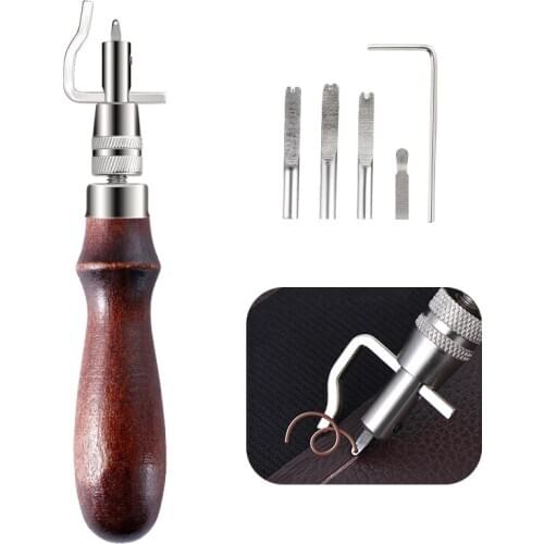 LMDZ 7 in 1 Adjustable Stitching Groover,Leather Stitching Tools Kit with 3 Beveler Tips for Leather Sewing Project