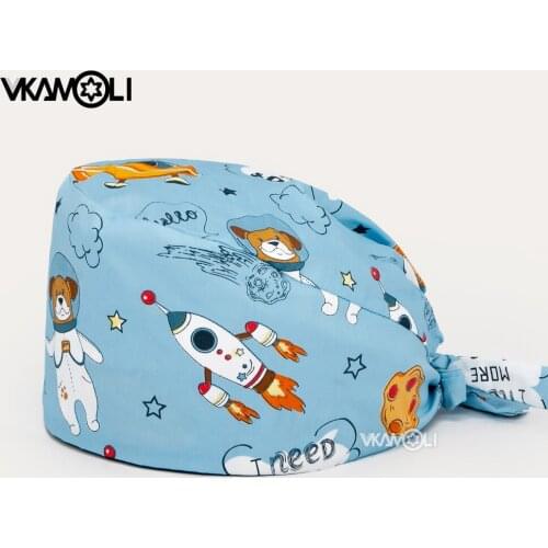 New Anime cartoon Printing caps adjustable women and men operating work hat Animal laboratory staff work cap scrubs caps