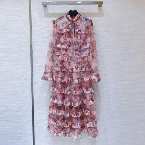 New Fashion Trend Dress Pink Color Sexy Perspective Ruffles Patchwork Elegant Party Dresses for Birthday Vestido Clothes