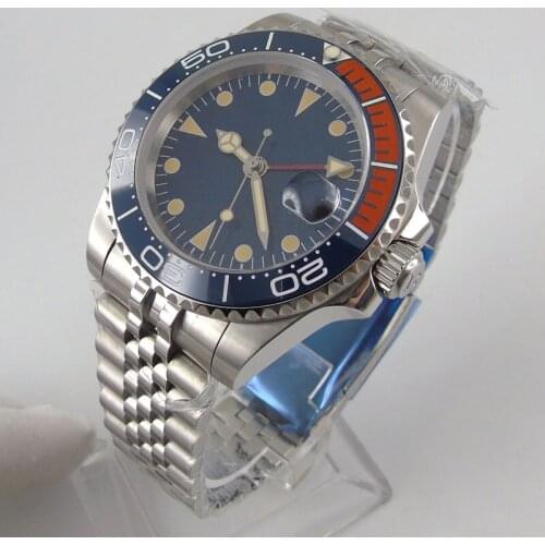 NEW Arrival 40mm Sterile Blue Dial Jubilee Sapphire Glass Date Ceramic Bezel Luminous GMT Automatic Movement Mens Watch
