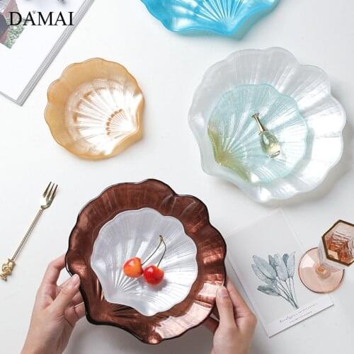 Shell Decorative Glass Plates Nordic Retro Dinner Plate Pasta Steak Dishes coffee table Dessert Dish restaurant Serving tray