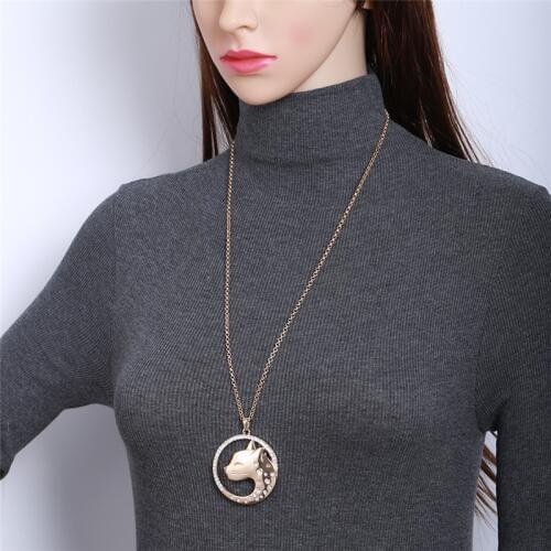 Big Round Crystal Leopard Cat Pendant Necklace For Women Gold Color Chain Long Necklace Fashion Jewelry Gifts Dropshipping 2019