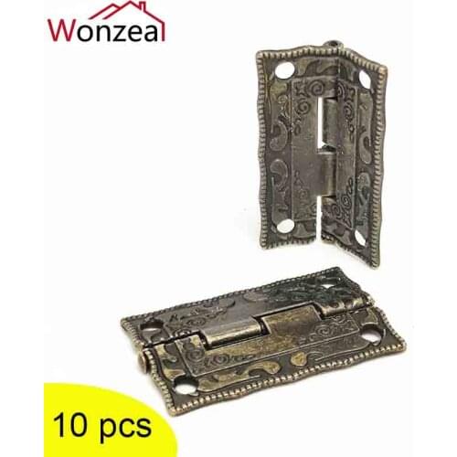 10PCS Cabinet Door Hinge For DIY Box Furniture Hinges With Screws 4 Holes Bag Accessory Bronze Box Furniture Hardware
