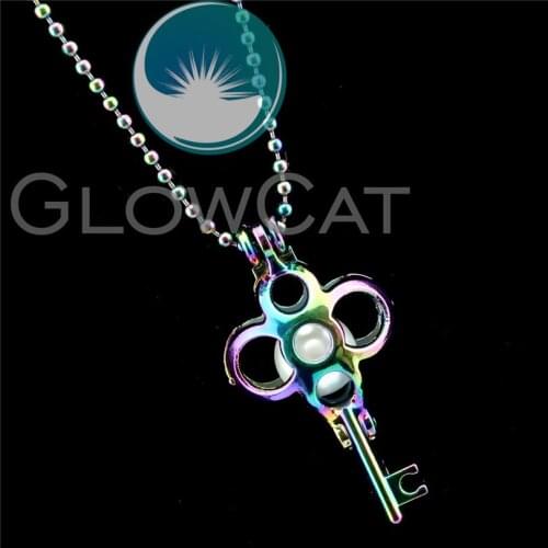 R-C161 Colorful Key Beads Cage Pendant Aromatherapy Perfume Diffuser Stone Pearl Cage Locket Necklace