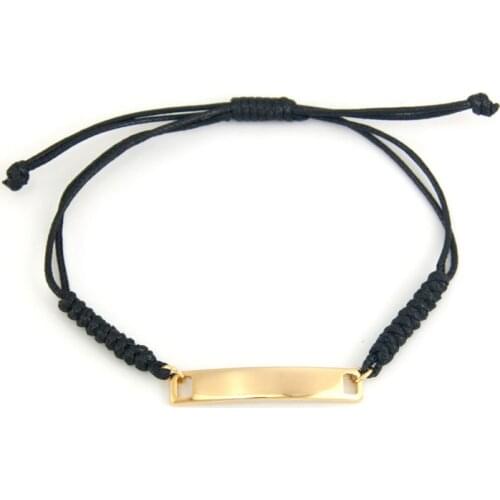 Women Men Rope Cord Adjustable Bracelet Bended ID Blank mirror bar Connector Stainless steel pendant black red color