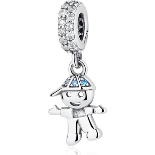 New Original 925 Sterling Silver Bead Classic Boy And Blue Cap Dangle Charm Fit Pandora Bracelet Necklace DIY Women Jewelry