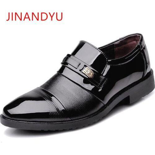 Man Dress loafer Shoes Pointed Toe Mens Patent Leather Black Business Wedding Shoes Brand Brown Oxford Formal Shoes 2019
