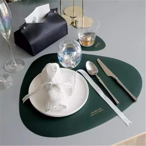 Waterproof Non-Slip Tableware Pad Placemat Heat Insulation PU Leather Table Mat Creative Bowl Coaster for Household Dining Table