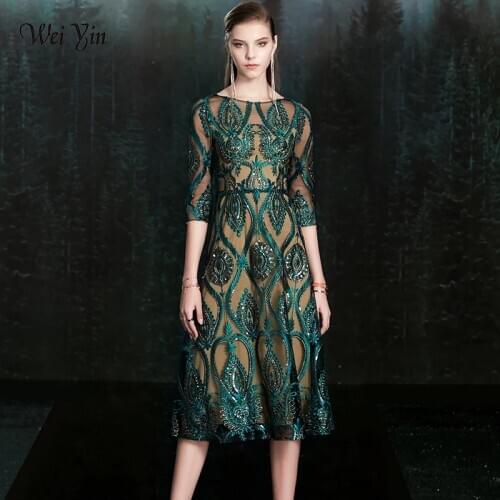 Wei yin New Banquet Elegant Green Evening Dress Vintage Sequins Appliques Shining Long Prom Formal Gown Vestidos De Fiesta