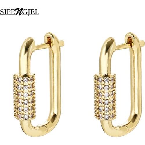SIPENGJEL Fashion Hip Hop Geometric Oval Hoop Earrings For Women Punk Rock Dangle Hoop Earrings Jewelry 2021