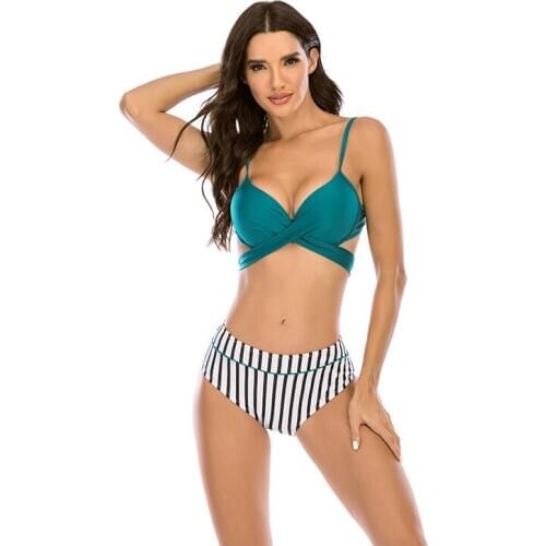 2020 Women Tropical Flower Leaves Print Bikini Sets Sexy Swimsuit Backless Swimwear Summer Beach Bodysuit Mid-waist Bathing suit