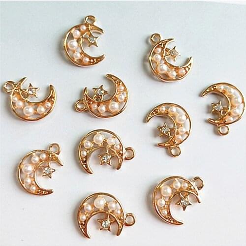 10 pcs/lot Alloy Creative Gold MoonPearl Pendant Buttons Ornaments Jewelry Earrings Choker Hair DIY Jewelry Accessories Handmade