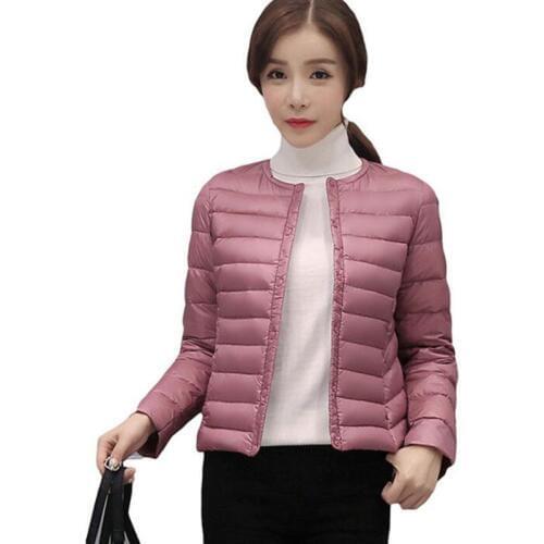 2018 Autumn Winter New Korean Light Thin Short Down Jacket Female Slim Round Neck Warm Button White Duck Down Coats