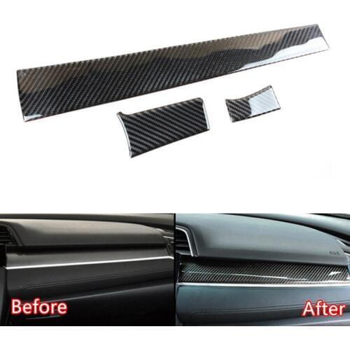 YAQUICKA 3Pcs Carbon Fiber Car Front Dashboard Central Console Cover Trim Sticker For Honda Civic 2016 2017 Auto Accessories