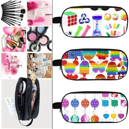 3D Family Games Puzzle Toys Pop Fidget POP It Pencil Case Cosmetic Bag Storage School Supplies Anime Makeup Bag Stationery Kids