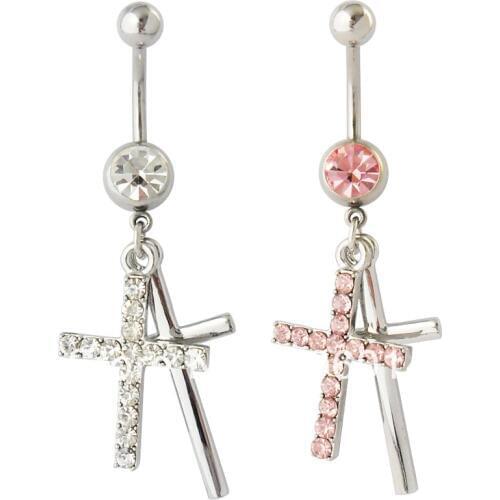 5pcs/lot Wholesale Double Coss Dangle Ring Navel Ring Belly Ring Body Piercing Jewelry nickel-free