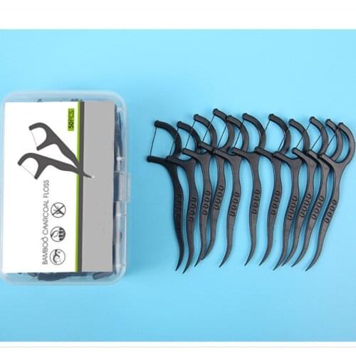 50 Pcs/Box Black Dental Floss Interdental Plastic Brushes Teeth Stick Teeth Clean Toothpick Flosser Tool Oral Care Cure Dent
