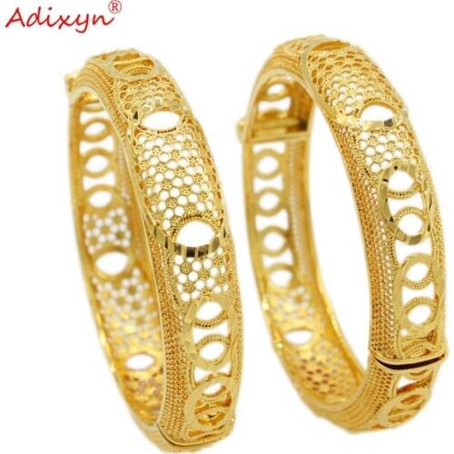 Adixyn 2pcs/lots Ethiopian Cuff Bracelet Gold Color Bangles for Women African Jewelry Dubai Nigeria Wedding Gifts N102612