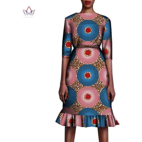 African Dresses for Women American Clothing Women Dress Half Sleeve Dashiki Knee Length Dress Plus Size African Clothing WY8052