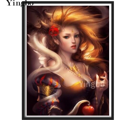 5D Diy Diamond Painting Pretty girl and dragon Cross Stitch Diamond Embroidery Fantasy Lady Pattern Full Round Mosaic Home Decor