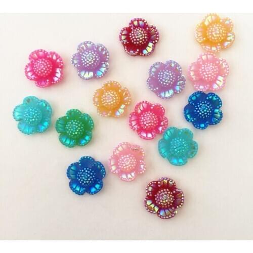 Glitter 12mm Mix AB Resin Kawaii Flower Flatback Cabochon stone 60pcs DIY Scrapbook Decor Home Crystal Figurines Craft