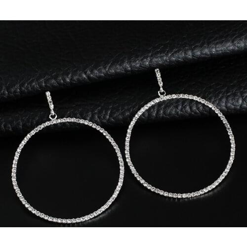 2019 Silver Color High Polished big round Earrings Paved with AAA Austrian Cubic Zirconia for Wedding Party Jewelry E626