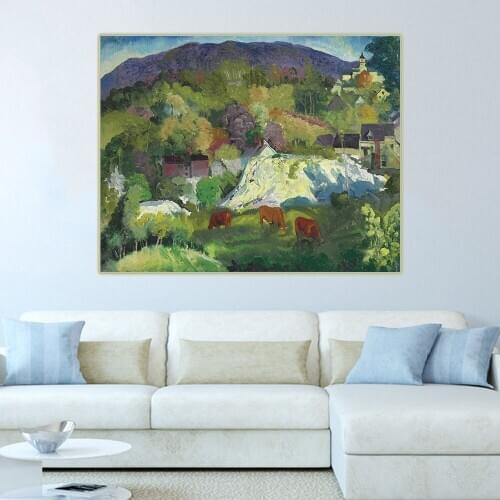 Citon George Bellows《Village on the Hill》Canvas Oil Painting Ash Can School Art Poster Picture Wall Decor Modern Home Decoration