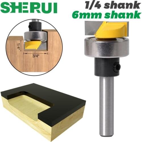 6mm shank 1/4" Shank Template Trim Router -Bit Bottom Cleaning 3/4"W X 1/4"H Woodworking cutter Tenon Cutter for Woodwork