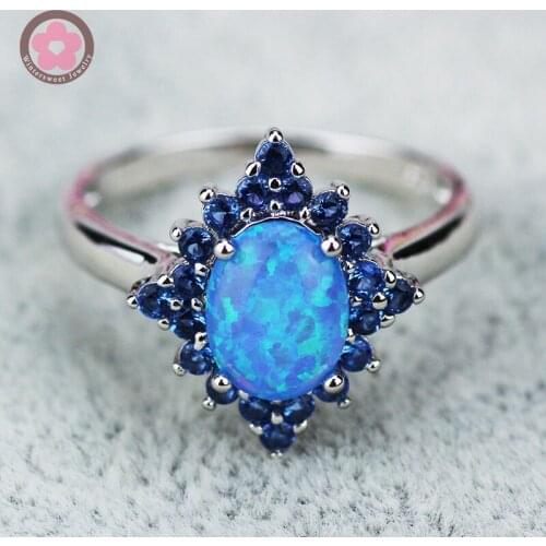 JZ0072 Blue Opal Cock Ring Top Quality Rings for Women Fashion Jewelry Evening Party Accessories Christmas Gift