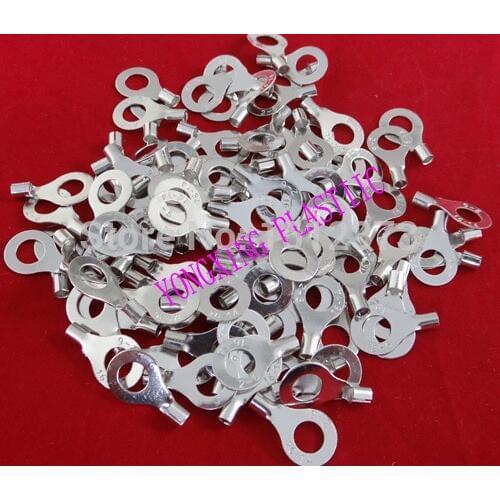 Freeshipping 100 piece/lot RNB2-6 RNB2-8 10 RNB3.5-4 5 6 Naked ring terminal 22-14AWG(.5-2.5mm2) cable Butter connector