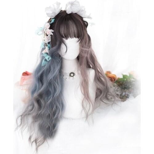 CosplayMix 75CM Halloween Party Lolita Cute Girl Long Wavy Blue Ash Purple Ombre Hair Heat Resistant Synthetic Cosplay Wig+Cap
