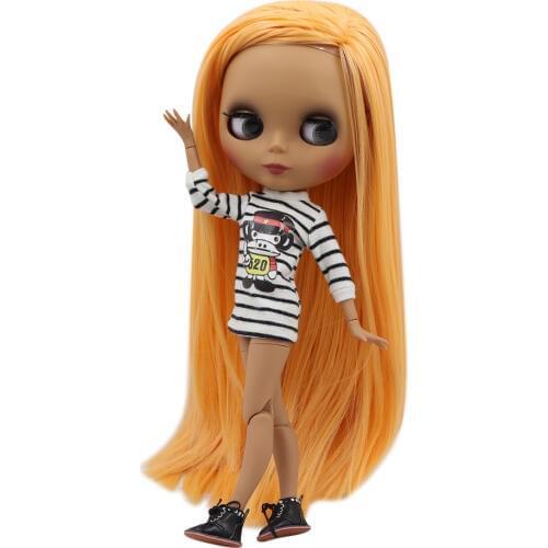 Blyth doll 30cm dark skin matte face Orange soft straight hair 1/6 JOINT body ICY SD DIY high quality toys gift