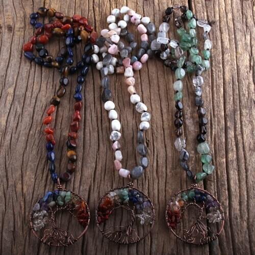 RH Fashion Boho Jewelry Random Shape Natural Stones Rainbow Circle Round Pendant Necklaces Women Bohemia Necklace Dropship