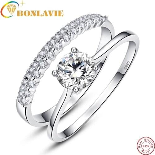 JQUEEN 0.9 Carat Round Cut Ring Set 925 Sterling Silver Rings Solid Bague 2pcs Engagement Wedding Bridal Ring Set Jewelry