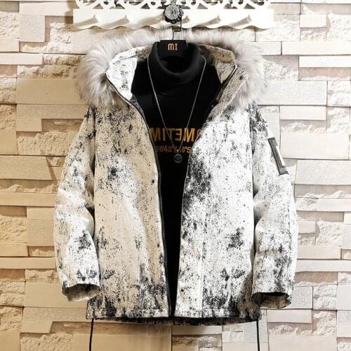 New Mens Jacket Autumn Winter Cotton Korean Loose Thick Large Fur Collar Coat Mens Short Coat O110
