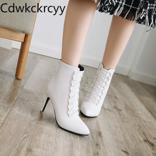 Winter The New fashion Pointed Fine heel 8CM Martin boots white Sexy Plus cashmere Keep warm High heel Women boots size 34-48
