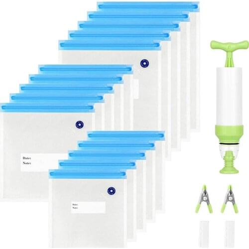20Pcs Vacuum Sealer Bags Reusable Food Storage bag Household Vacuum Food Sealer Ziplock Bag With Hand Pump Sealing Clips