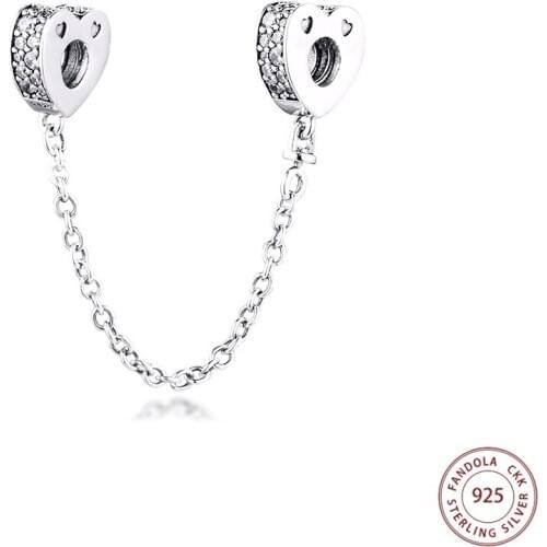 Authentic 925 Sterling Silver Sparkling Arcs of Love Safety Chain Charms Beads for Jewelry Making Fits Original Bracelets