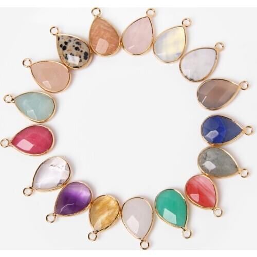 Natural Stone Charm Pendant Quartzs Labradorite Amethysts Water Drop Pendant For Necklaces Earrings Jewelry Making 23*13-14mm