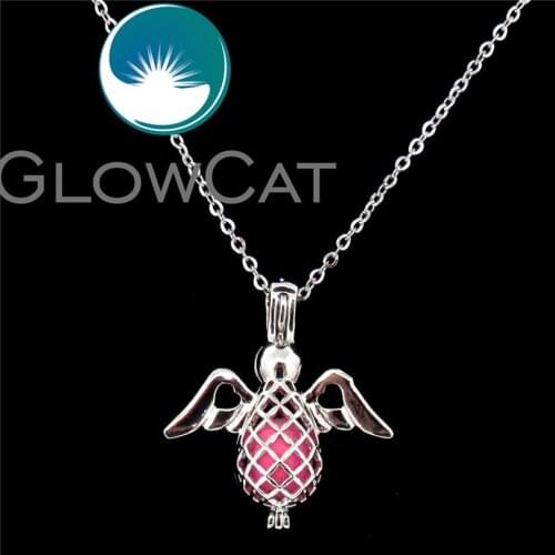 GLOWCAT K557 Hollow Angel Wings Beads Cage Aroma Essential Oil Diffuser Oyster Pearl Cage Locket Necklace Women Party Jewelry