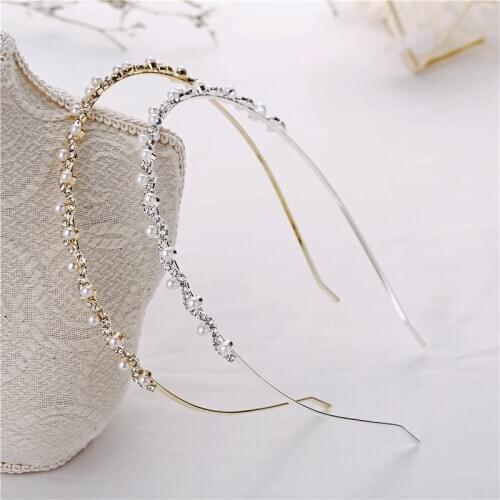 1PCS Diamond Hairband Women Children Inlaid Pearl Fashion Hair Bands Headband Gold Silver Girls HeadWear