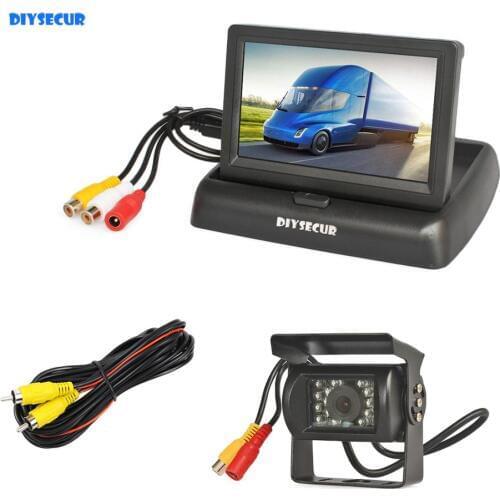 DIYSECUR Wired 4.3" Foldable Rear View Monitor Car Monitor Waterproof CCD Reverse Backup IR Night Vision Bus Truck Camera