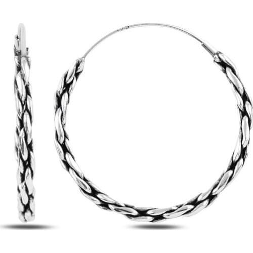 Silver 925 Sterling 30mm Oxidized Ring Earrings