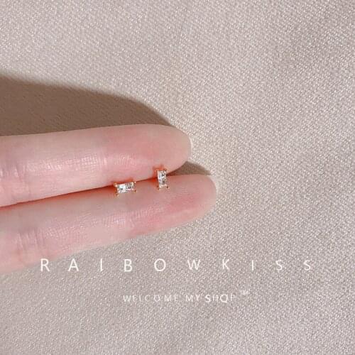Geometry Rectangle Stud Earrings For Women New Simple Mini Crystal Zircon Invisible Ear Nails Career Female Daily Small Jewelry