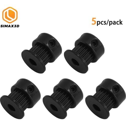SIMAX3D 5pcs Black GT2 timing pulley 20 teeth alumium bore 6/10mm fit for belt width 5/6mm CNC ender3 Pro hotend 3D Printer Part