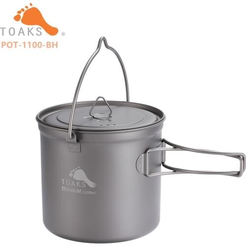TOAKS Titanium Pot For Outdoor Camping Hanging Pot With Bail Handle1100ml 5.1oz POT-1100-BH